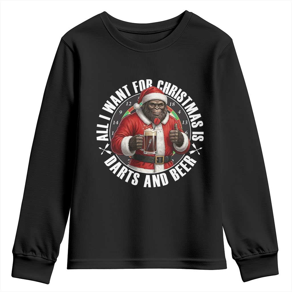 Funny Santa Bigfoot Dartist Beer Lover Youth Sweatshirt Merry Dartsmas Christmas Gift TS12 Black Print Your Wear