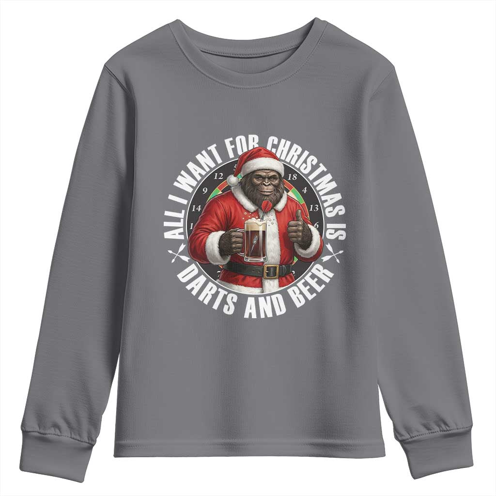 Funny Santa Bigfoot Dartist Beer Lover Youth Sweatshirt Merry Dartsmas Christmas Gift TS12 Charcoal Print Your Wear