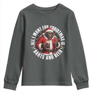 Funny Santa Bigfoot Dartist Beer Lover Youth Sweatshirt Merry Dartsmas Christmas Gift TS12 Dark Heather Print Your Wear