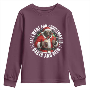 Funny Santa Bigfoot Dartist Beer Lover Youth Sweatshirt Merry Dartsmas Christmas Gift TS12 Maroon Print Your Wear