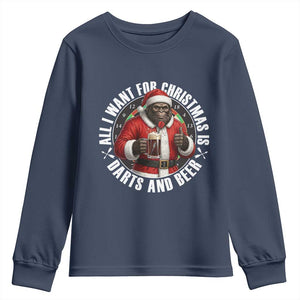 Funny Santa Bigfoot Dartist Beer Lover Youth Sweatshirt Merry Dartsmas Christmas Gift TS12 Navy Print Your Wear