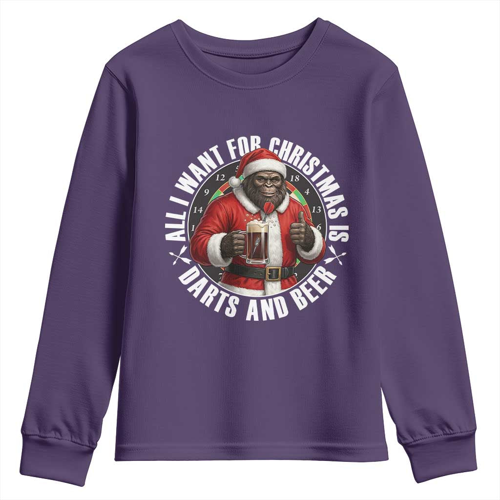 Funny Santa Bigfoot Dartist Beer Lover Youth Sweatshirt Merry Dartsmas Christmas Gift TS12 Purple Print Your Wear