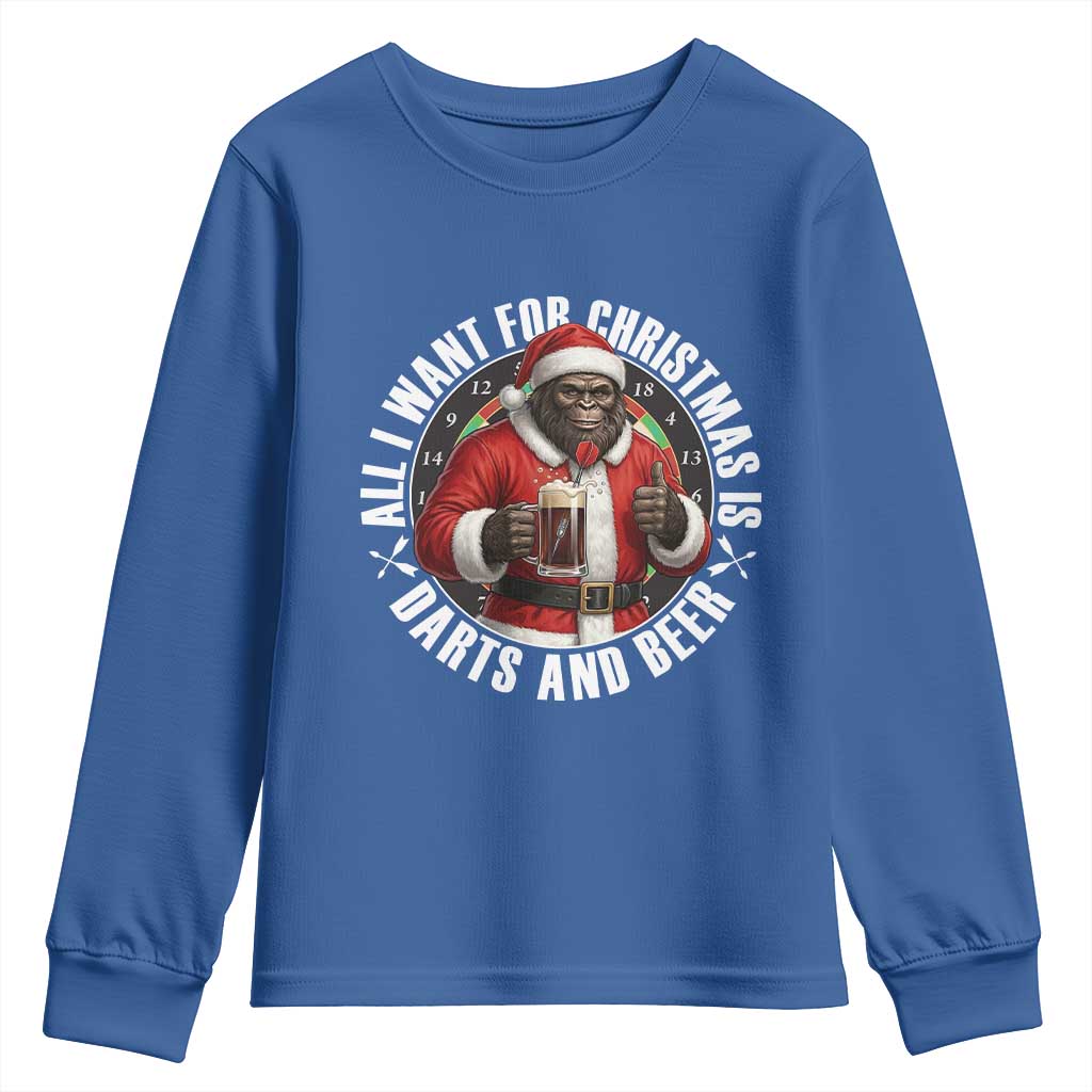 Funny Santa Bigfoot Dartist Beer Lover Youth Sweatshirt Merry Dartsmas Christmas Gift TS12 Royal Blue Print Your Wear