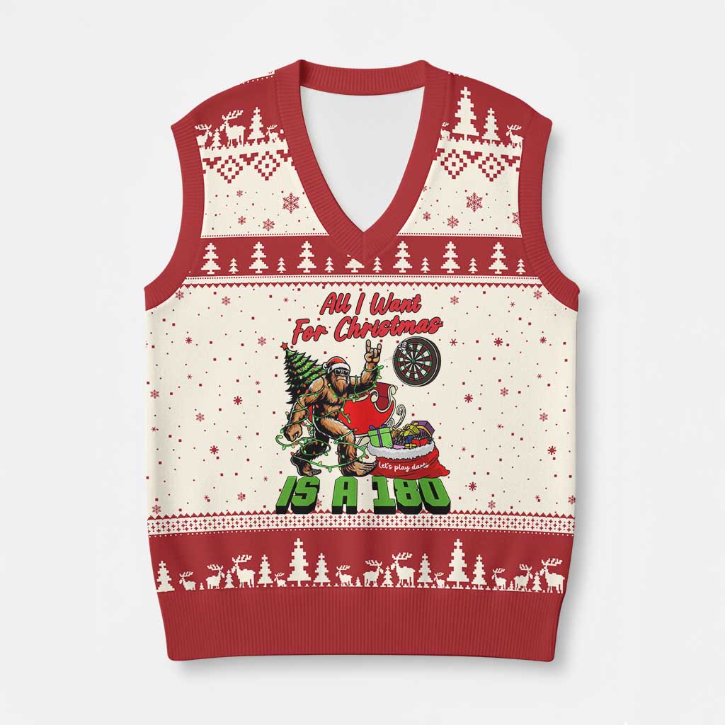 All I Want For Xmas Is A 180 V-Neck Knit Sweater Vest Bigfoot Lover Dartist Gift TS12 Beige Red Print Your Wear