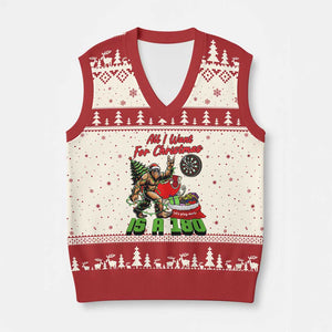 All I Want For Xmas Is A 180 V-Neck Knit Sweater Vest Bigfoot Lover Dartist Gift TS12 Beige Red Print Your Wear