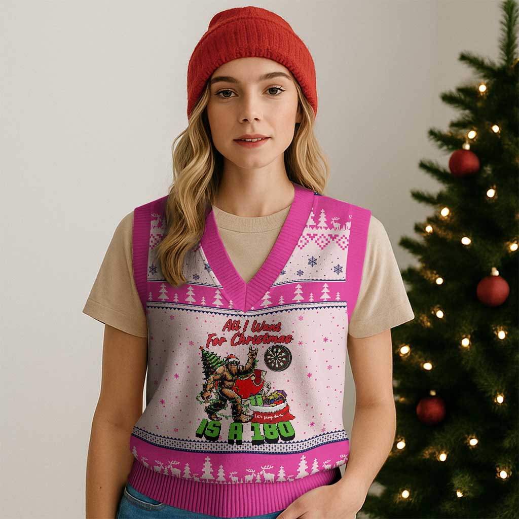 All I Want For Xmas Is A 180 V-Neck Knit Sweater Vest Bigfoot Lover Dartist Gift TS12 Hot Pink Print Your Wear