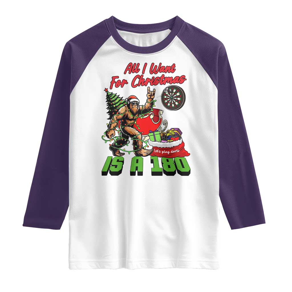 All I Want For Christmas Is A 180 Raglan Shirt Bigfoot Lover Dartist Gift TS12 White Purple Print Your Wear
