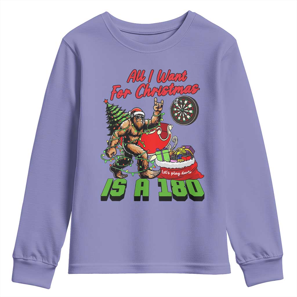 All I Want For Christmas Is A 180 Youth Sweatshirt Bigfoot Lover Dartist Gift TS12 Violet Print Your Wear