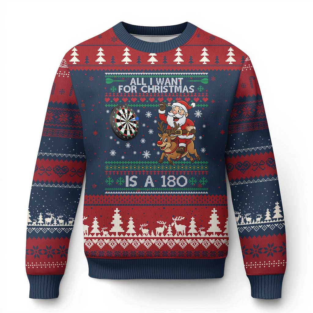 All I Want For Xmas Is A 180 Ugly Christmas Sweater Santa Dart Player Xmas Gift TS12 Navy Red Print Your Wear