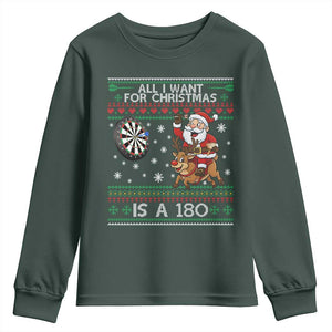 All I Want For Christmas Is A 180 Youth Sweatshirt Santa Dart Player Xmas Gift TS12 Dark Forest Green Print Your Wear