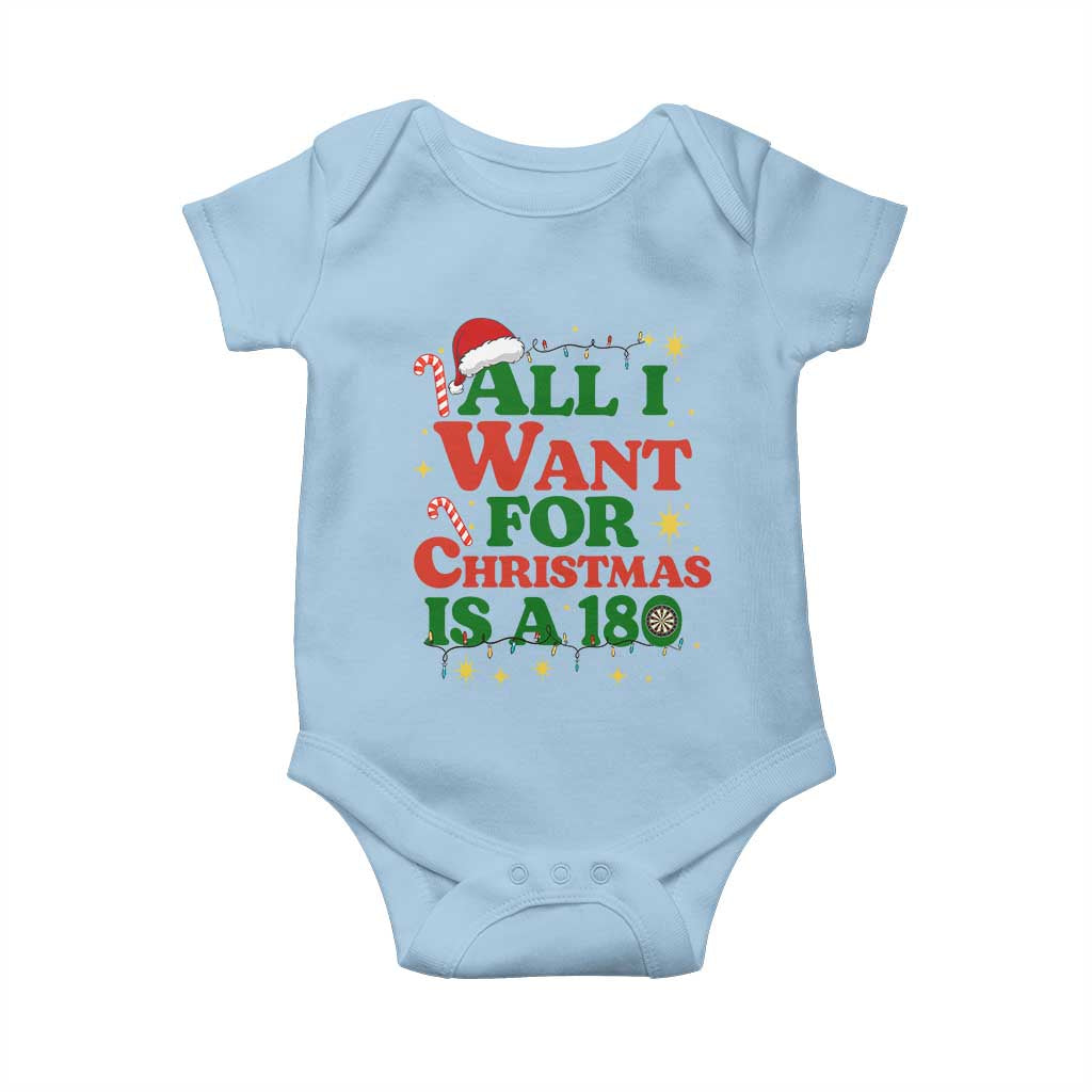 Funny Dart Player Baby Onesie All I Want For Christmas Is A 180 TS12 Light Blue Print Your Wear