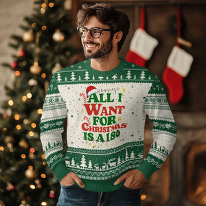 Funny Dart Player Ugly Christmas Sweater All I Want For Xmas Is A 180 TS12 Beige Green Print Your Wear