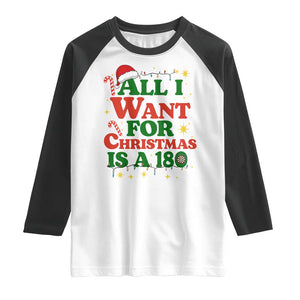 Funny Dart Player Raglan Shirt All I Want For Christmas Is A 180 TS12 White Black Print Your Wear