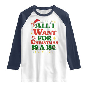 Funny Dart Player Raglan Shirt All I Want For Christmas Is A 180 TS12 White Navy Print Your Wear