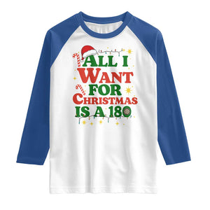 Funny Dart Player Raglan Shirt All I Want For Christmas Is A 180 TS12 White Royal Print Your Wear