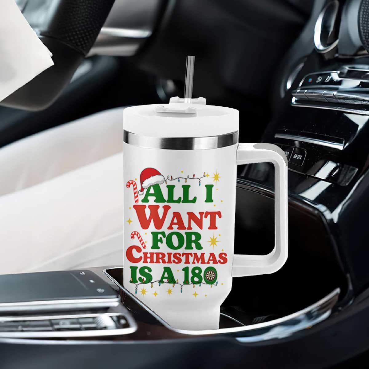 Funny Dart Player Tumbler With Handle All I Want For Christmas Is A 180 TS12 Print Your Wear