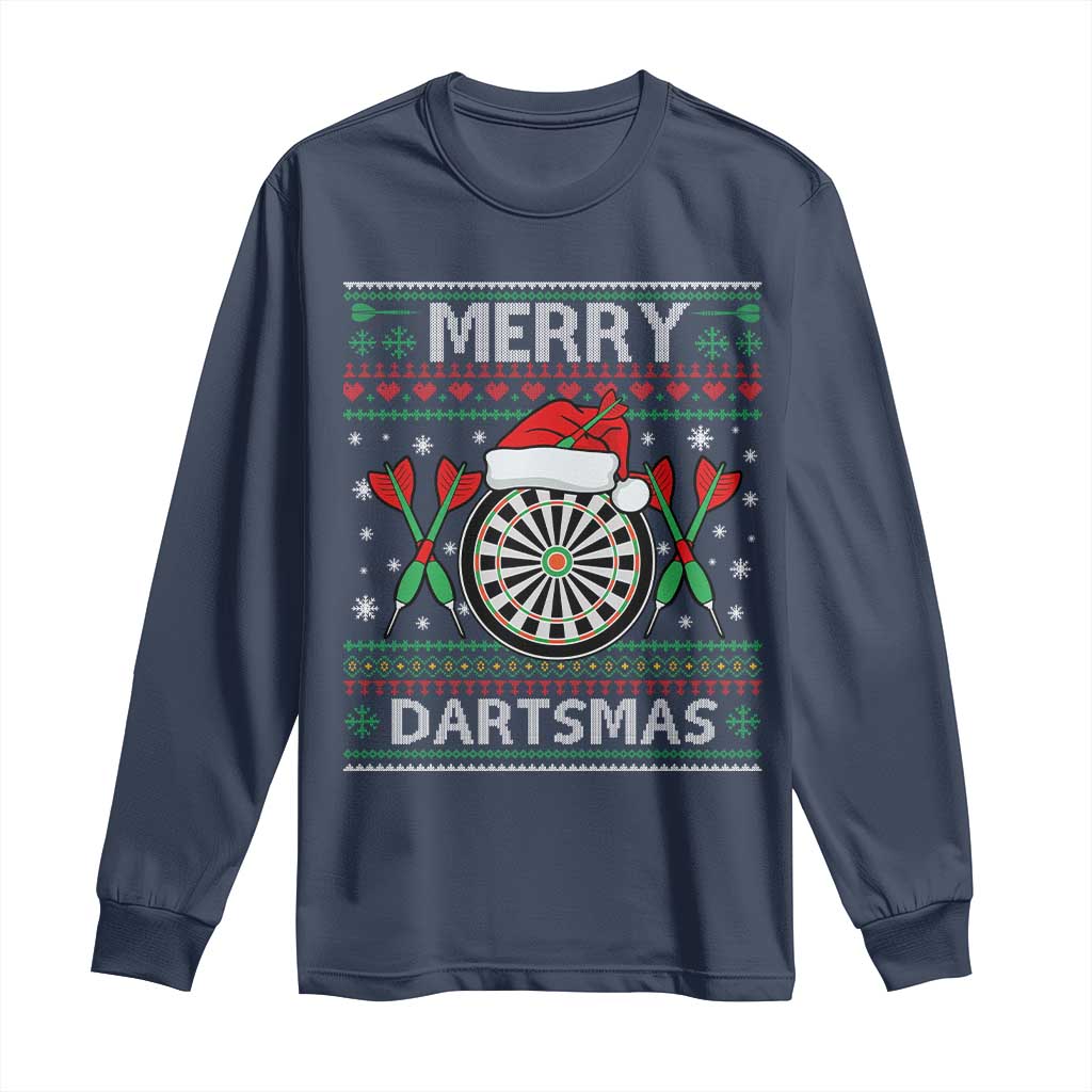 Christmas Dart Player Gift Long Sleeve Shirt Merry Dartsmas TS12 Navy Print Your Wear