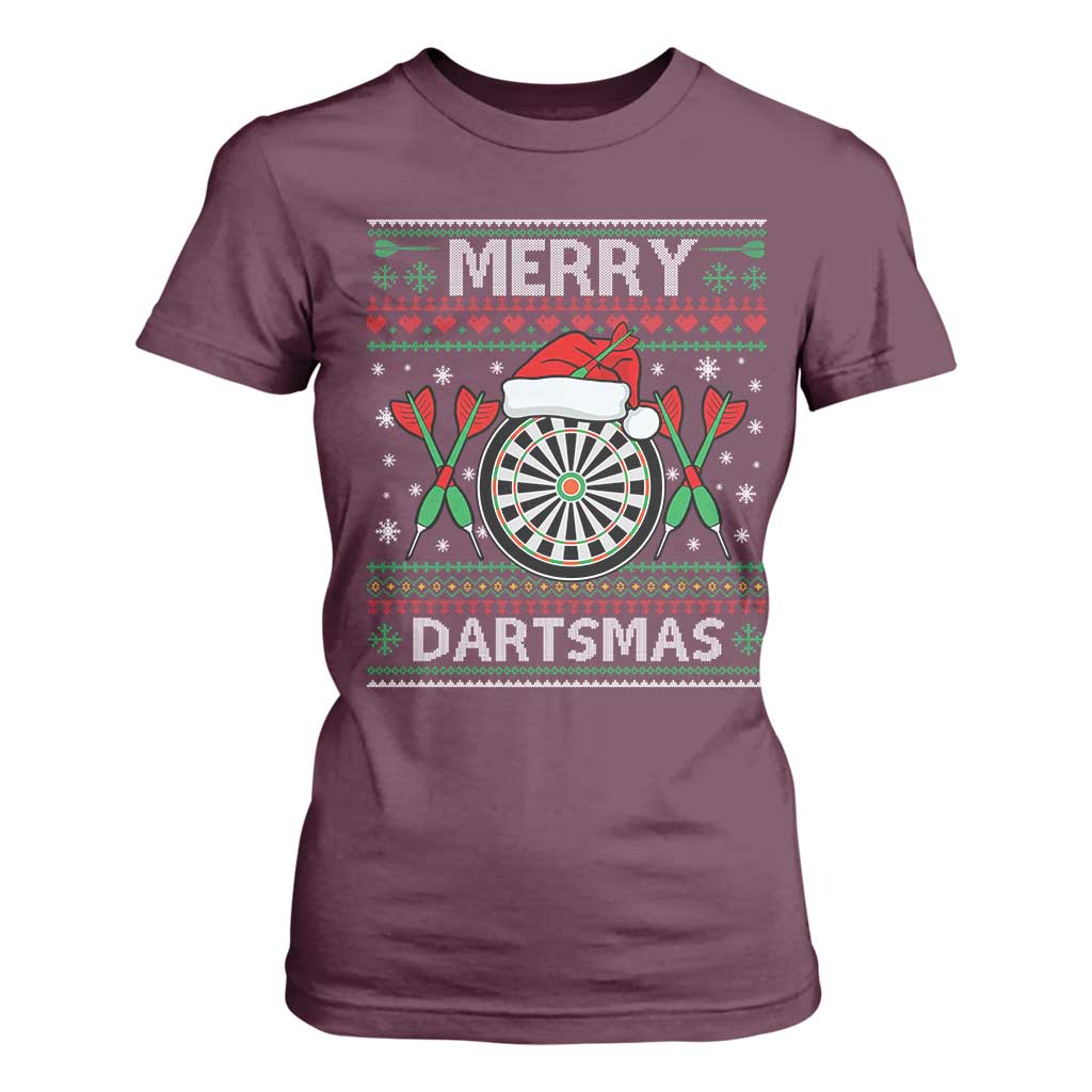 Christmas Dart Player Gift T Shirt For Women Merry Dartsmas TS12 Maroon Print Your Wear