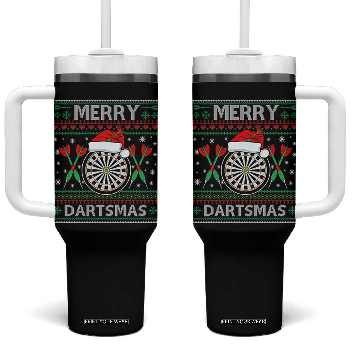Christmas Dart Player Gift Tumbler With Handle Merry Dartsmas TS12 One Size: 40 oz Black Print Your Wear