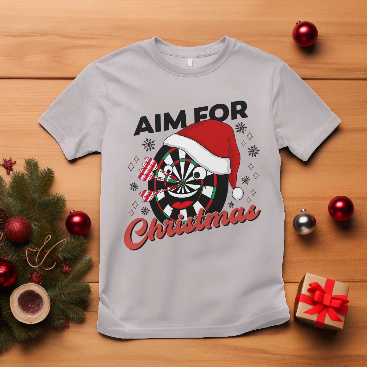 Funny Dart Player Aim For Christmas T Shirt Gift For Dartist TS12 Ice Gray Print Your Wear