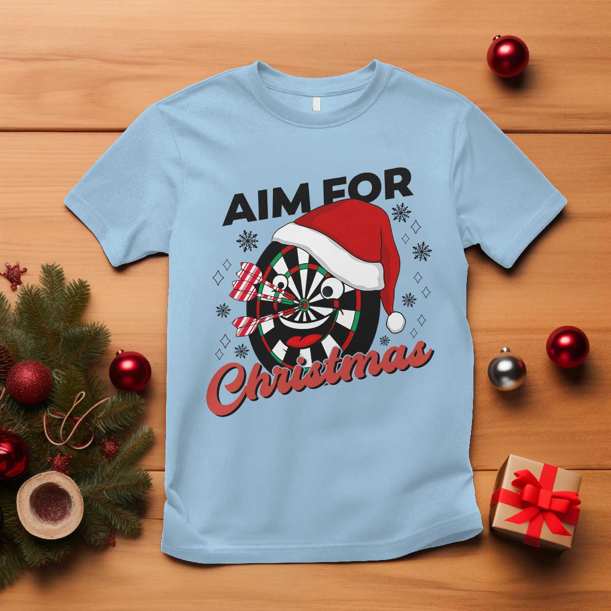 Funny Dart Player Aim For Christmas T Shirt Gift For Dartist TS12 Light Blue Print Your Wear