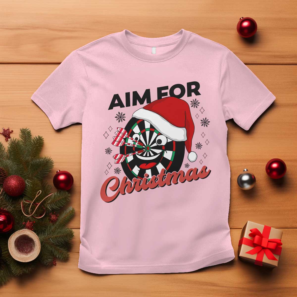 Funny Dart Player Aim For Christmas T Shirt Gift For Dartist TS12 Light Pink Print Your Wear