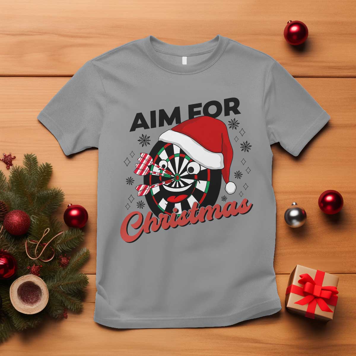 Funny Dart Player Aim For Christmas T Shirt Gift For Dartist TS12 Sport Gray Print Your Wear