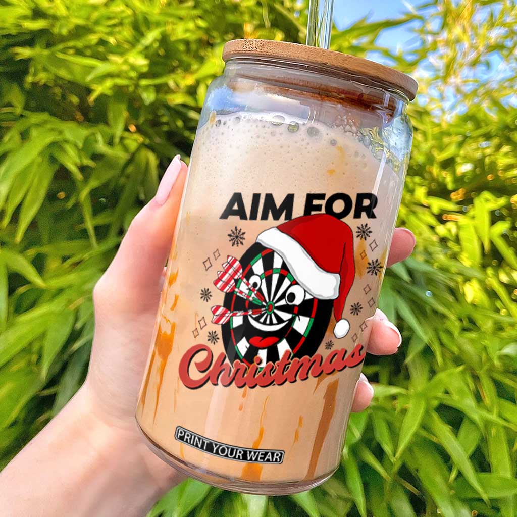 Funny Dart Player Aim For Christmas Glass Can Gift For Dartist TS12 White Print Your Wear