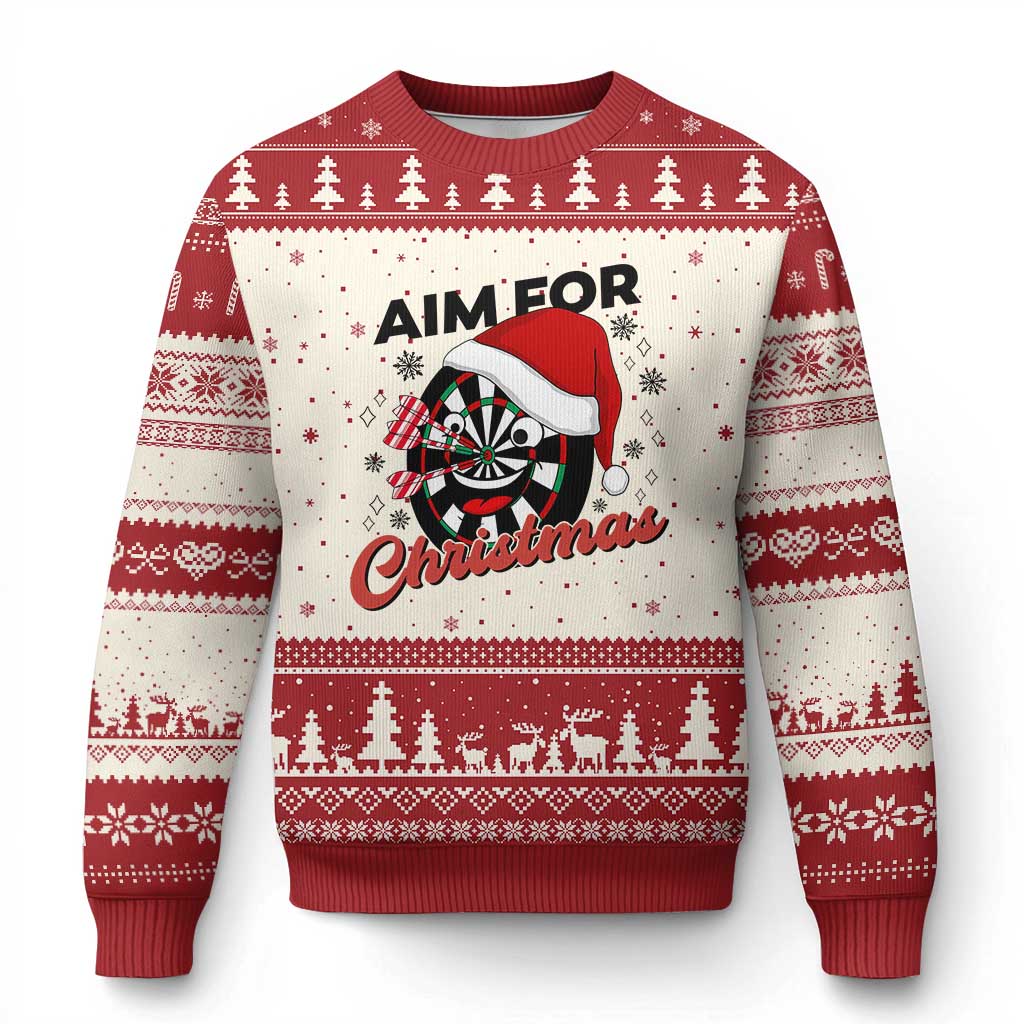 Funny Dart Player Aim For Xmas Ugly Christmas Sweater Gift For Dartist TS12 Beige Red Print Your Wear