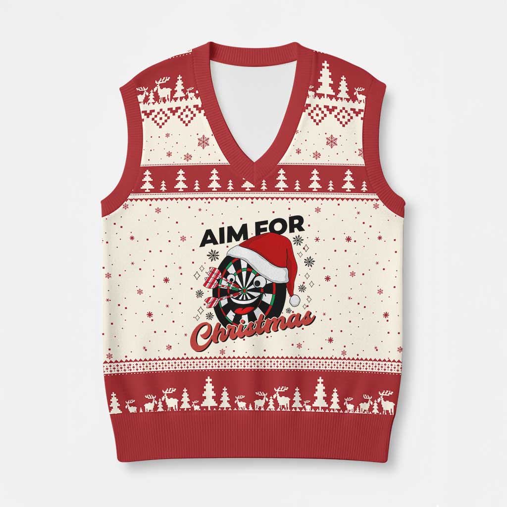 Funny Dart Player Aim For Xmas V-Neck Knit Sweater Vest Gift For Dartist TS12 Beige Red Print Your Wear