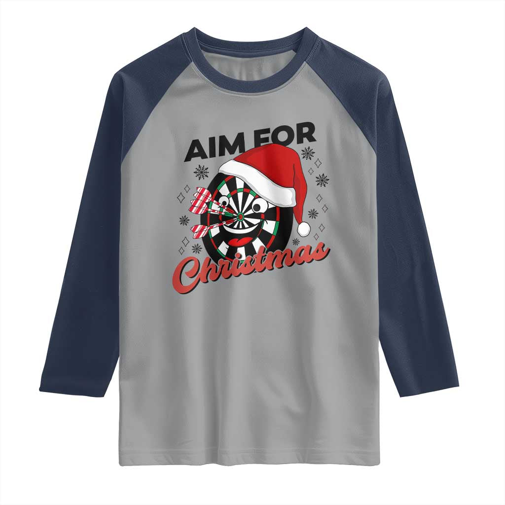 Funny Dart Player Aim For Christmas Raglan Shirt Gift For Dartist TS12 Sport Gray Navy Print Your Wear