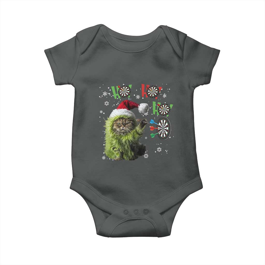 Funny Cat Throwing Dart Ho Ho Ho Baby Onesie Christmas Gift For Dart Player TS12 Dark Heather Print Your Wear