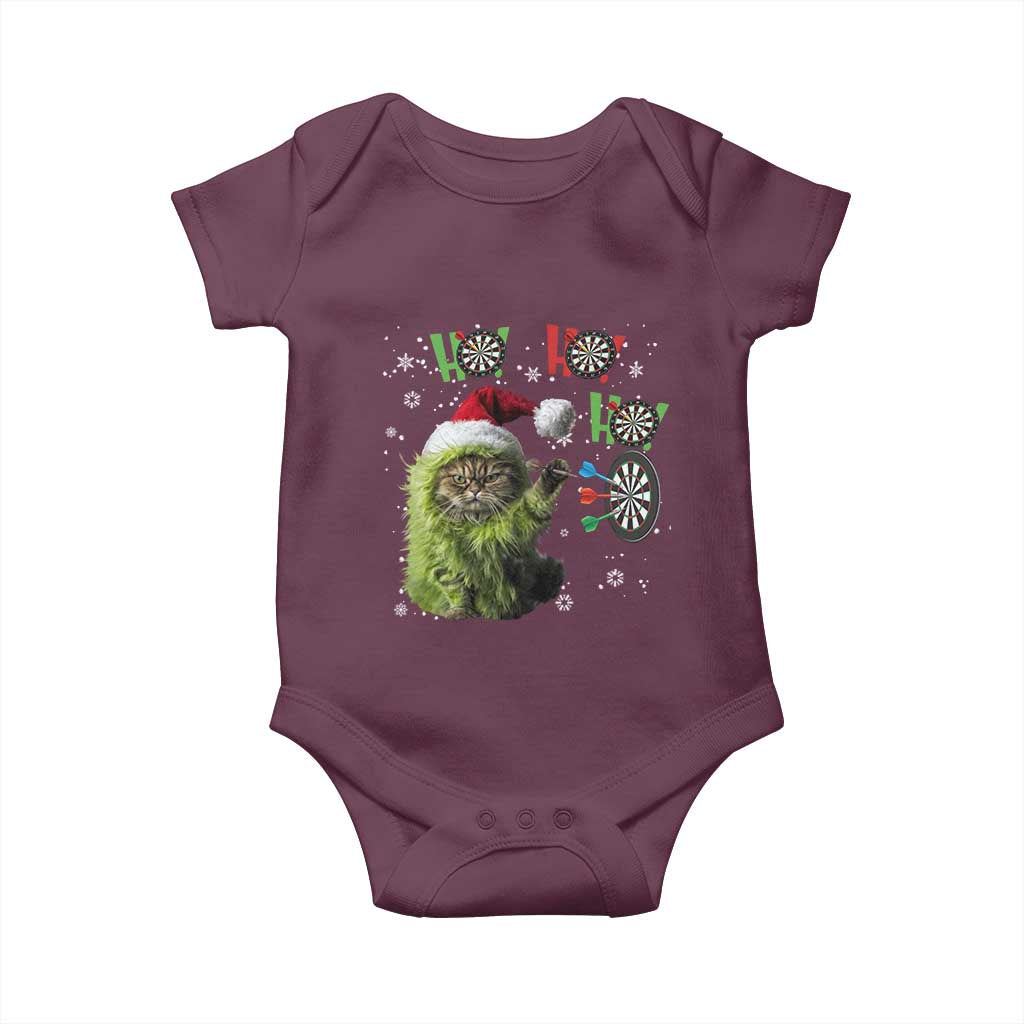 Funny Cat Throwing Dart Ho Ho Ho Baby Onesie Christmas Gift For Dart Player TS12 Maroon Print Your Wear