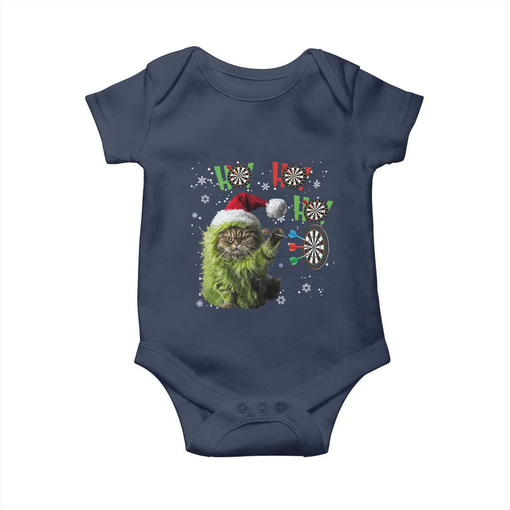 Funny Cat Throwing Dart Ho Ho Ho Baby Onesie Christmas Gift For Dart Player TS12 Navy Print Your Wear