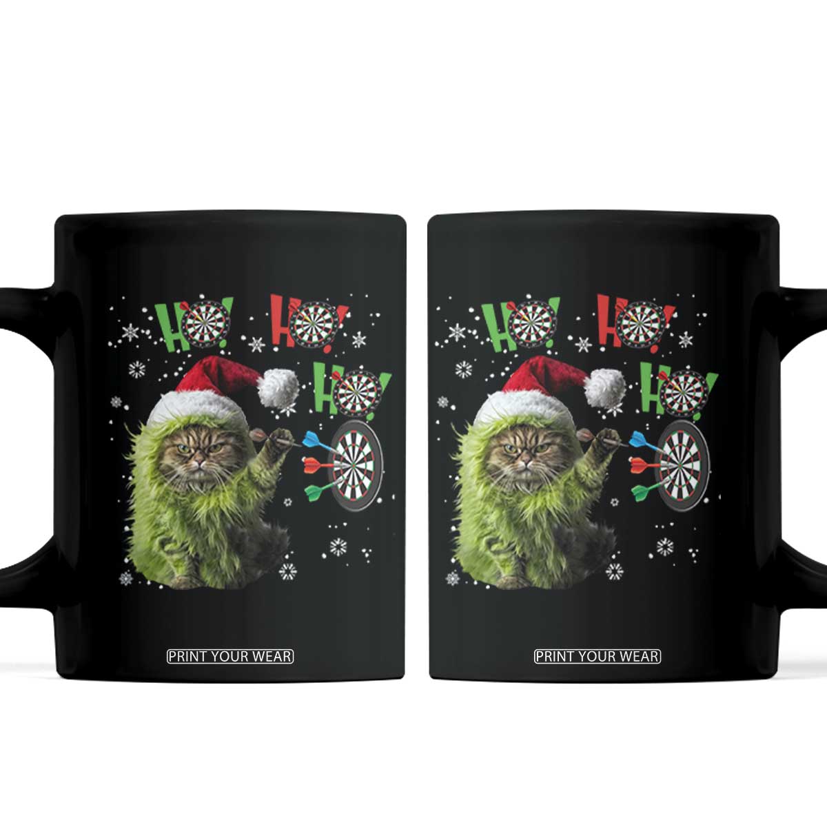 Funny Cat Throwing Dart Ho Ho Ho Coffee Mug Christmas Gift For Dart Player TS12 Black Print Your Wear