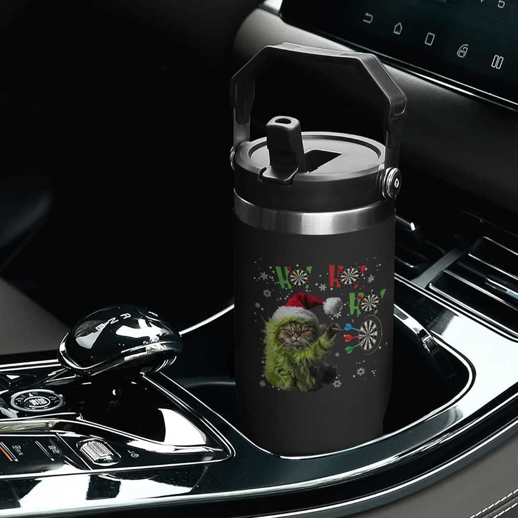Funny Cat Throwing Dart Ho Ho Ho Flip Straw Tumbler Christmas Gift For Dart Player TS12 Print Your Wear