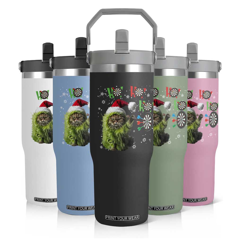 Funny Cat Throwing Dart Ho Ho Ho Flip Straw Tumbler Christmas Gift For Dart Player TS12 Print Your Wear
