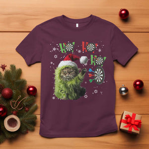 Funny Cat Throwing Dart Ho Ho Ho T Shirt Christmas Gift For Dart Player TS12 Maroon Print Your Wear