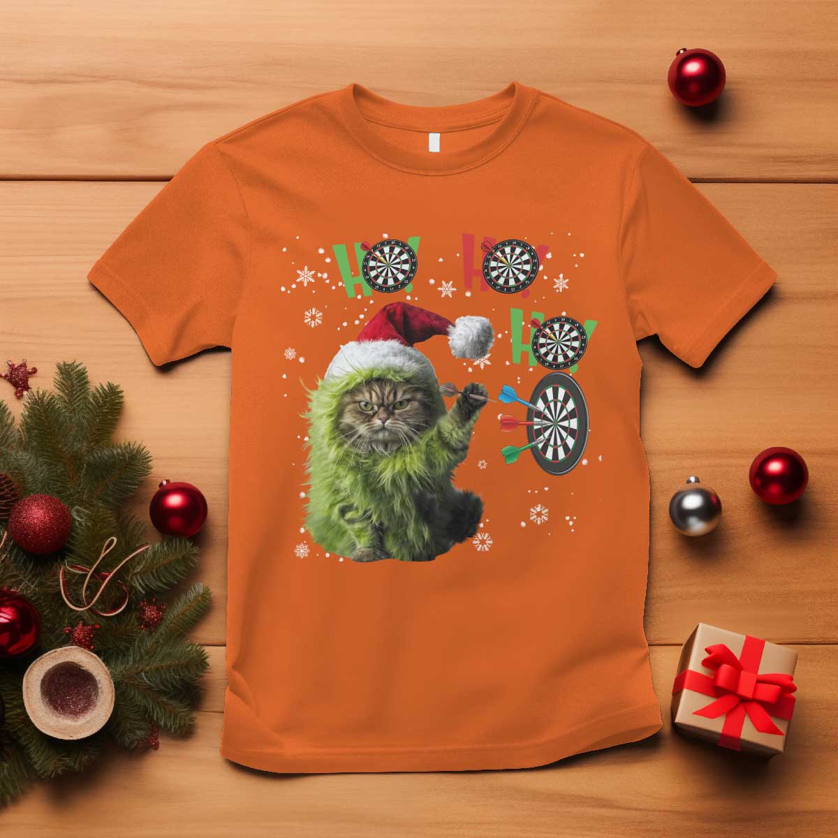 Funny Cat Throwing Dart Ho Ho Ho T Shirt Christmas Gift For Dart Player TS12 Orange Print Your Wear