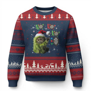 Funny Cat Throwing Dart Ho Ho Ho Ugly Christmas Sweater Xmas Gift For Dart Player TS12 Navy Red Print Your Wear