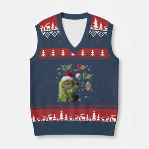 Funny Cat Throwing Dart Ho Ho Ho V-Neck Knit Sweater Vest Xmas Gift For Dart Player TS12 Navy Red Print Your Wear