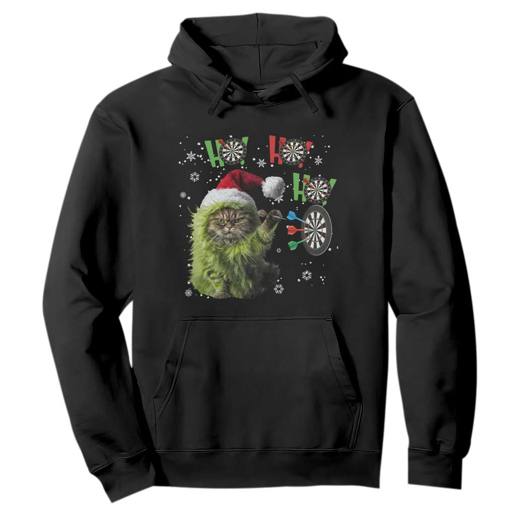 Funny Cat Throwing Dart Ho Ho Ho Hoodie Christmas Gift For Dart Player TS12 Black Print Your Wear