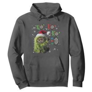 Funny Cat Throwing Dart Ho Ho Ho Hoodie Christmas Gift For Dart Player TS12 Dark Heather Print Your Wear