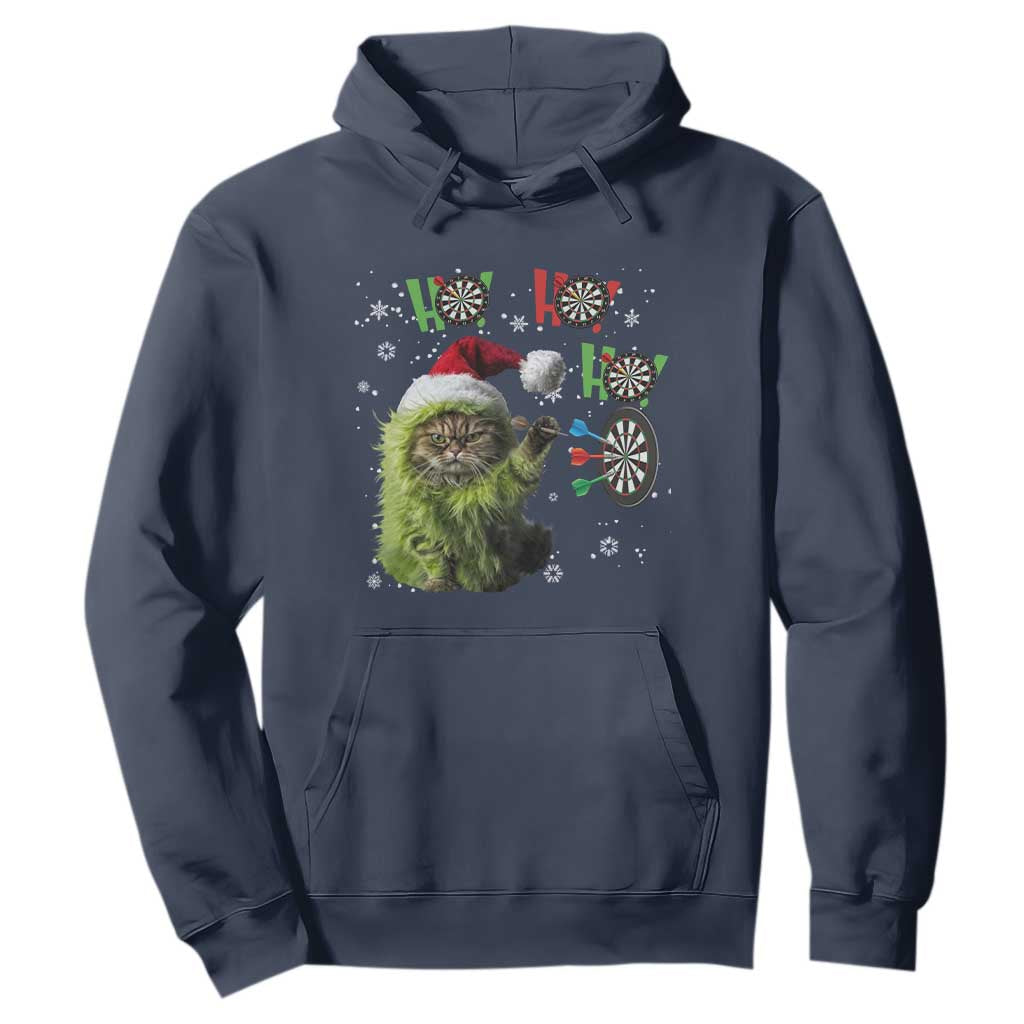 Funny Cat Throwing Dart Ho Ho Ho Hoodie Christmas Gift For Dart Player TS12 Navy Print Your Wear