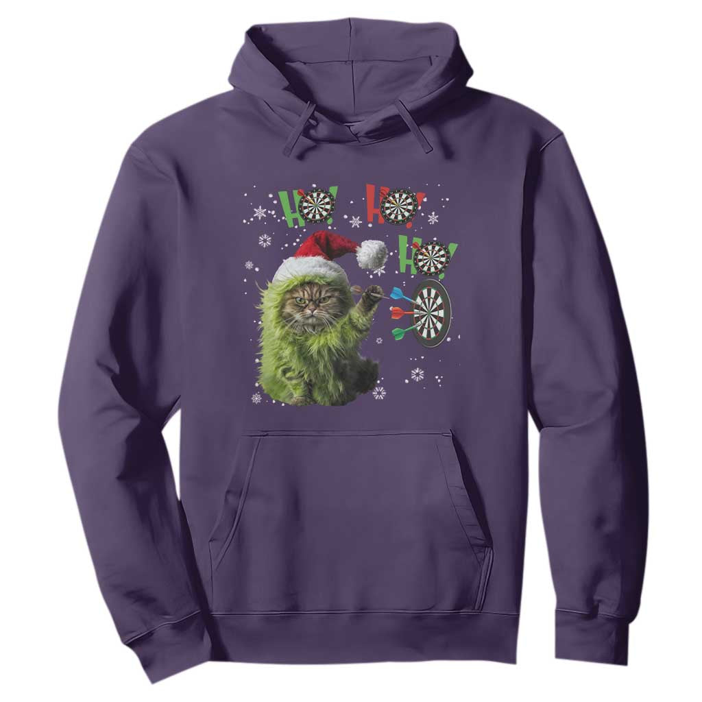 Funny Cat Throwing Dart Ho Ho Ho Hoodie Christmas Gift For Dart Player TS12 Purple Print Your Wear