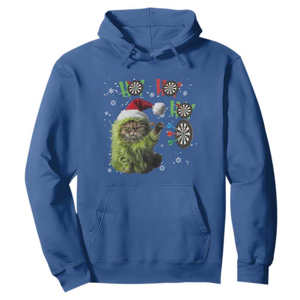 Funny Cat Throwing Dart Ho Ho Ho Hoodie Christmas Gift For Dart Player TS12 Royal Blue Print Your Wear