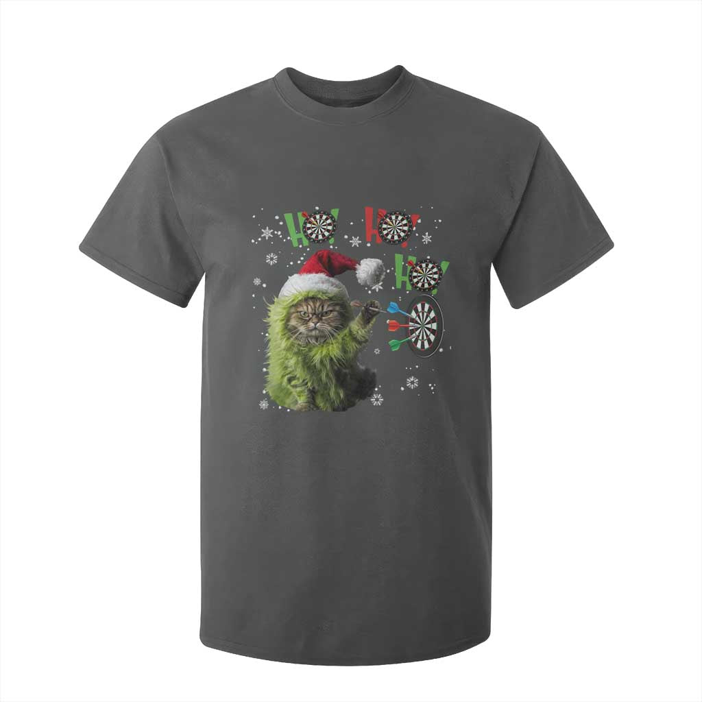 Funny Cat Throwing Dart Ho Ho Ho T Shirt For Kid Christmas Gift For Dart Player TS12 Dark Heather Print Your Wear