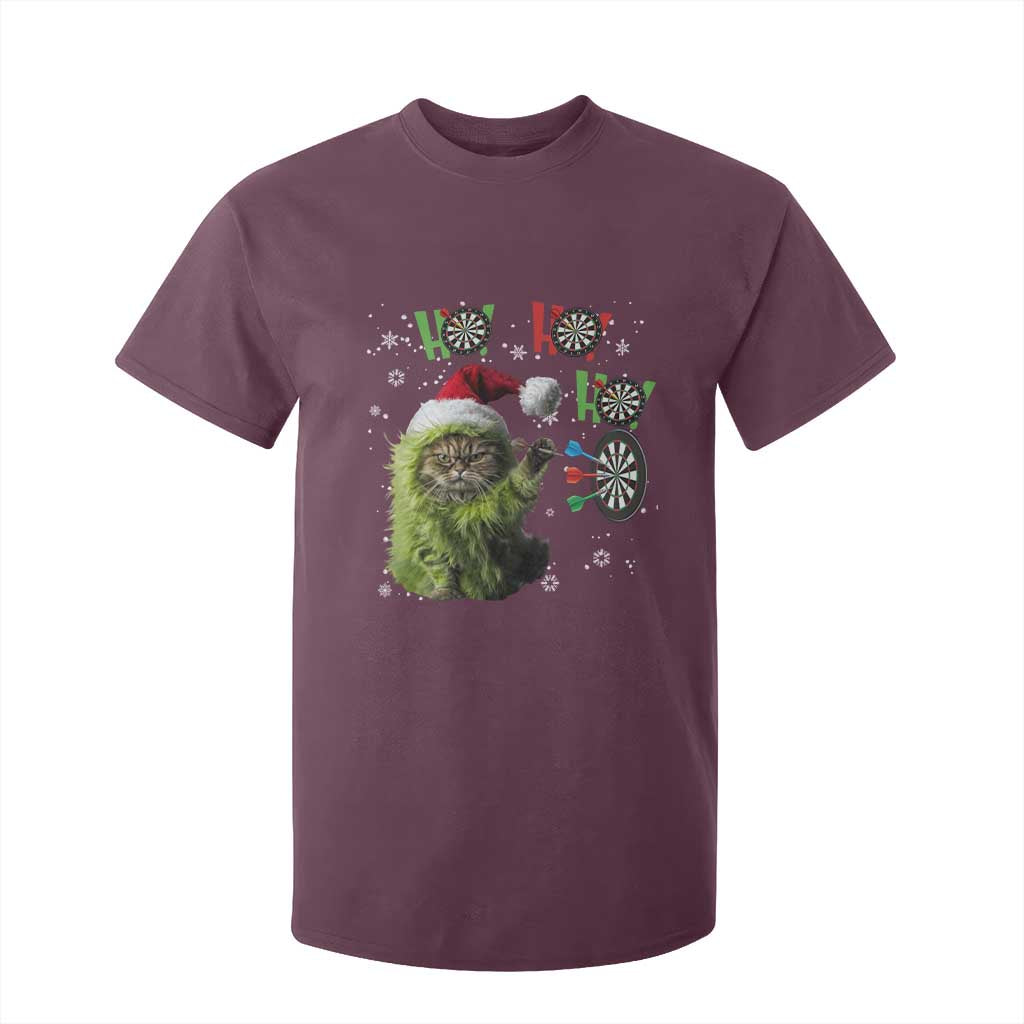 Funny Cat Throwing Dart Ho Ho Ho T Shirt For Kid Christmas Gift For Dart Player TS12 Maroon Print Your Wear