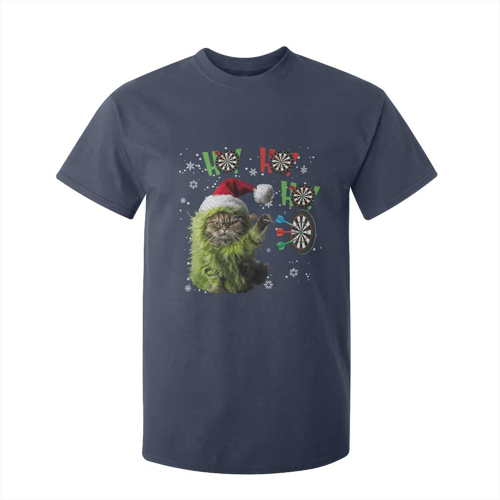 Funny Cat Throwing Dart Ho Ho Ho T Shirt For Kid Christmas Gift For Dart Player TS12 Navy Print Your Wear