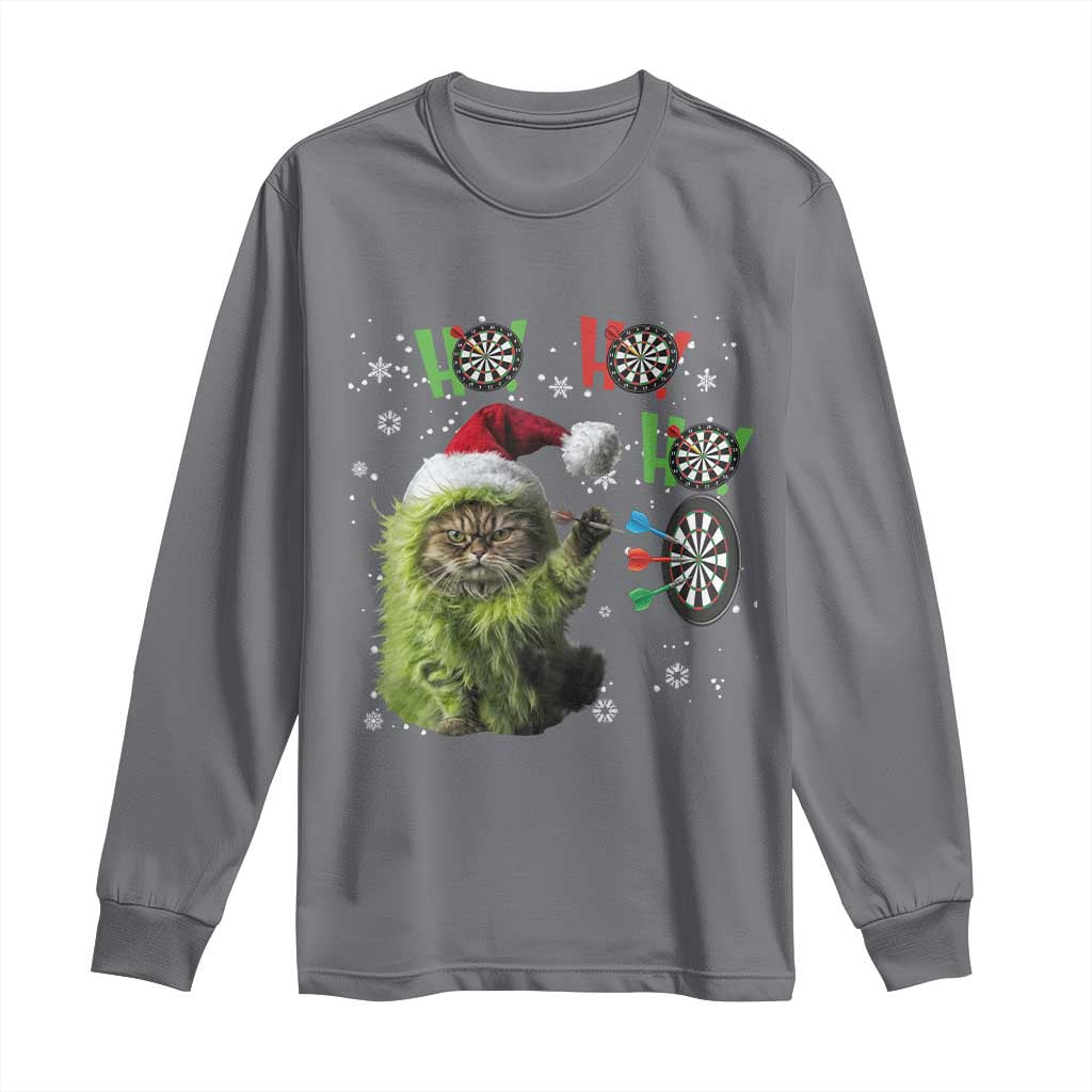 Funny Cat Throwing Dart Ho Ho Ho Long Sleeve Shirt Christmas Gift For Dart Player TS12 Charcoal Print Your Wear